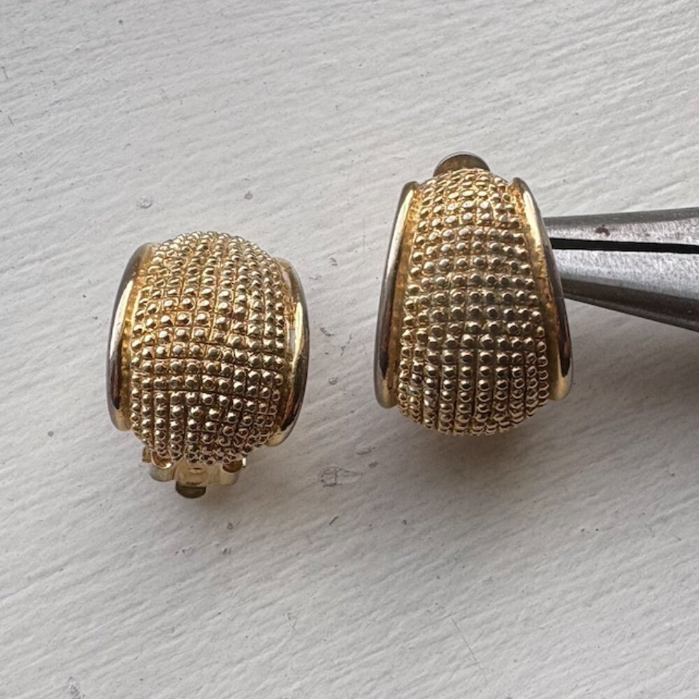 Goldtone Metal Half Hoop Textured Clip-On Earrings